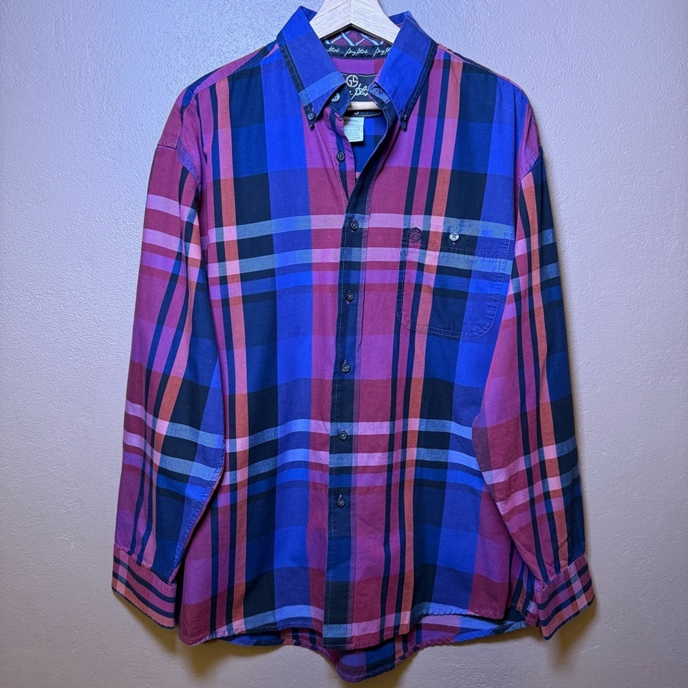 Wrangler George Strait Long Sleeve Button Down One Pocket Shirt Plaid Size Large
